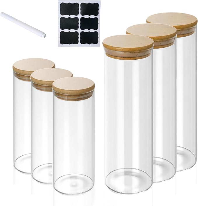 6pcs 2.25QT/1QT Glass Food Storage Containers with Lids | Extra Large 2.25QT(Set of 3) and 1QT (Set of 3) Storing Overnight Oats, Coffee, Spices, Candies, Flour, etc.,