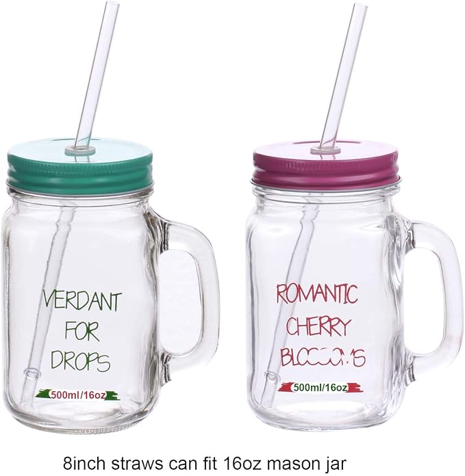 Dakoufish 8 Inch Clear Reusable Thick Plastic Replacement Drinking Straws for 12 oz &16 oz Mason Jar Tumblers,Set of 12 Pcs Straws with Cleaning Brush (8inch, Clear)