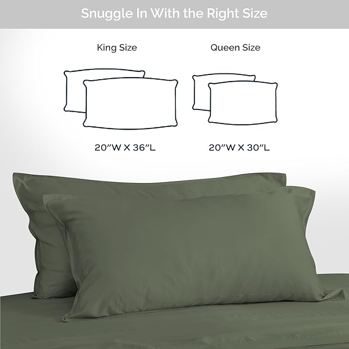 Pillow Cases King Size Set of 2 Pillowcases 100% Viscose from Bamboo Cooling Pillowcases, Soft & Breathable Pillow Case with Envelope Closure, Green Pillow Cases (Moss)