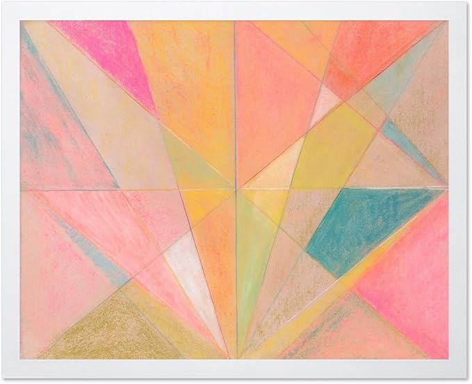Monem Art Colorful Geometric Abstract Painting Print - Pastel Art Deco Style Art Poster - Wall Decor for Living Room, Bedroom or Office - 12x16 White Framed Wall Art by Renee Stramel
