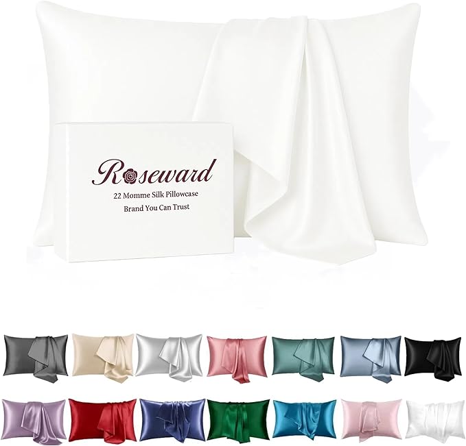 Premium Mulberry Silk Pillowcase for Hair and Skin Made in USA, Anti Acne Pure Silk Pillow Cases White Queen, 100% Real 22 Momme Pillow Cover, Anti Wrinkle, 1 Pc 20"x30" (Queen, White)