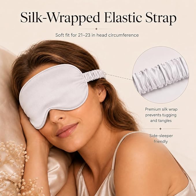 Silk Sleep Mask Light Blocking Luxury 100% Mulberry 19mm Silk Eye Mask Eye Cover Blindfold Ultra Soft Light & Comfy Anti Aging Skin Care with Travel Bag Gift Package