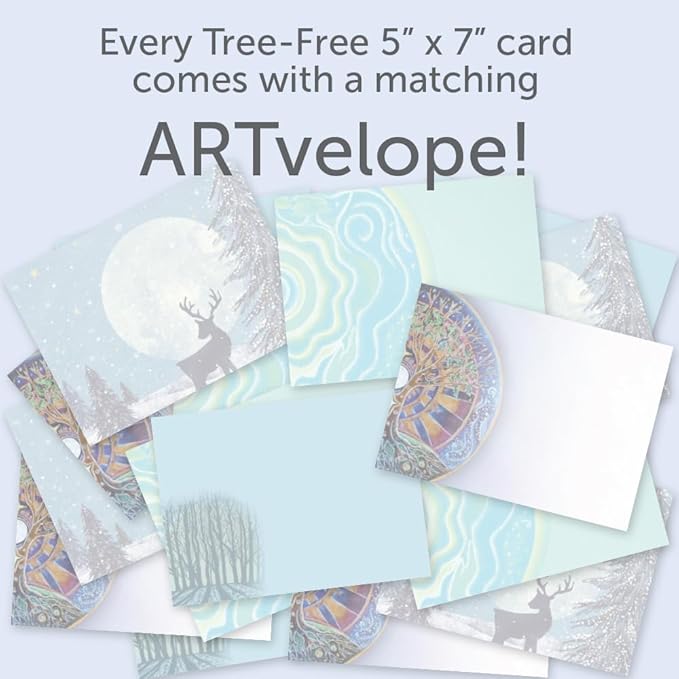 Tree-Free Greetings Winter Solstice Cards - 16 Recycled 5x7 Cards & Matching Envelopes, Thick Cardstock, Sustainably Made in USA - Peaceful Snowy Evenings