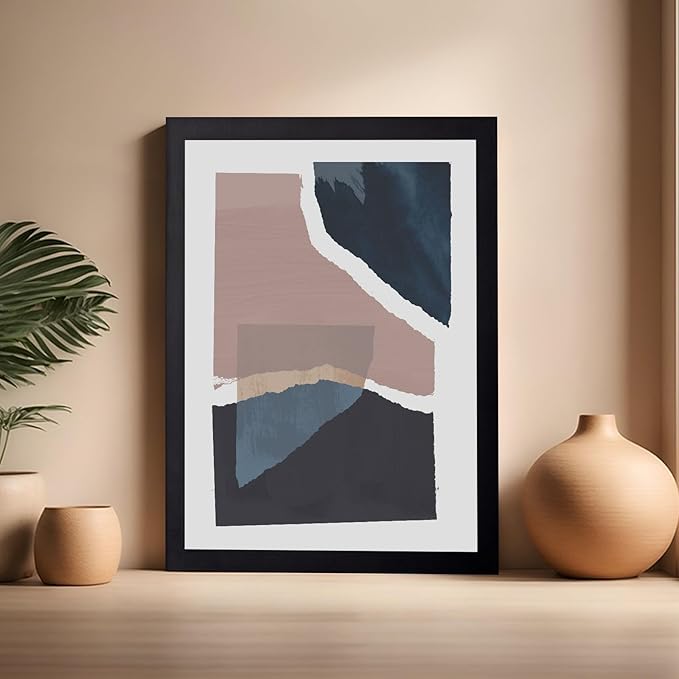 Monem Art Torn Paper Abstract Collage Print - Minimalist Scandinavian Art Poster - Wall Decor for Living Room, Bedroom or Office - 16x20 Black Framed Wall Art by Mareike Bohmer