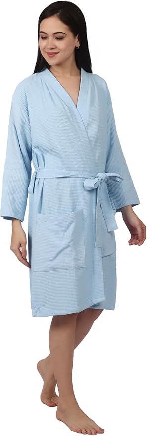 Women's Waffle Bathrobe – 100% Cotton, Lightweight & Absorbent, Spa Robe, Hotel & Lounge Robe