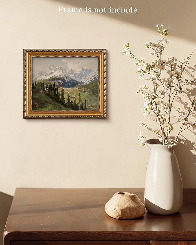 Nature Landscape Vintage Wall Art for Home Decor, Mountain View Canvas Wall Art, Farmhouse Muted Spring Summer Paintings Art Picture Aesthetic for Bedroom Bathroom Living Room Office Decor (8" x 10"-UNFRAMED)