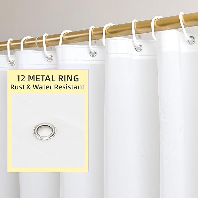 Waterproof Shower Curtain, Bathroom Shower Curtain Liner PEVA Non-Toxic Odorless Rust-Proof Metal Ring Frosted 5G 72x72 Inches