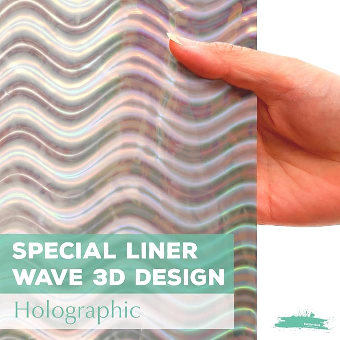 Holographic 3D EVA Shower Curtain Liner Wave, 72x72 Premium Clear Plastic Bathroom Shower Curtain with Rustproof Metal Grommets for Shower Stall, Bathtubs