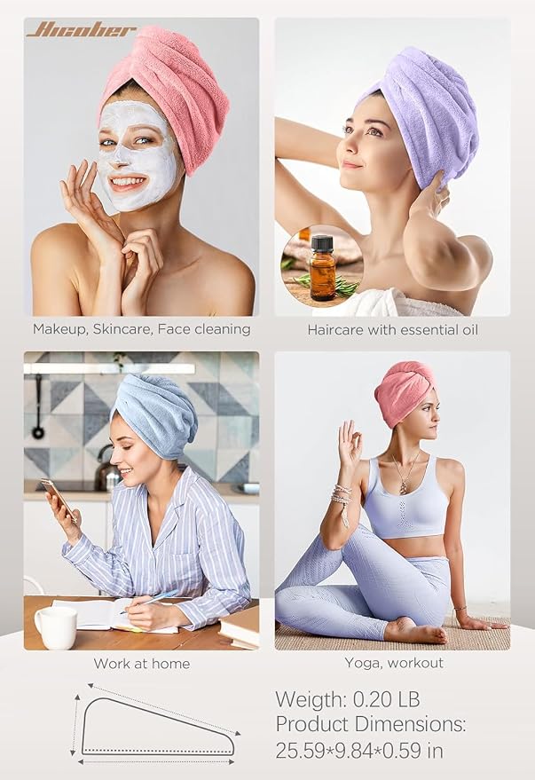Hicober Microfiber Hair Towel, 3 Packs Hair Turbans for Wet Hair, Drying Hair Wrap Towels for Curly Hair Women Anti Frizz (Pink,Blue,Purple)