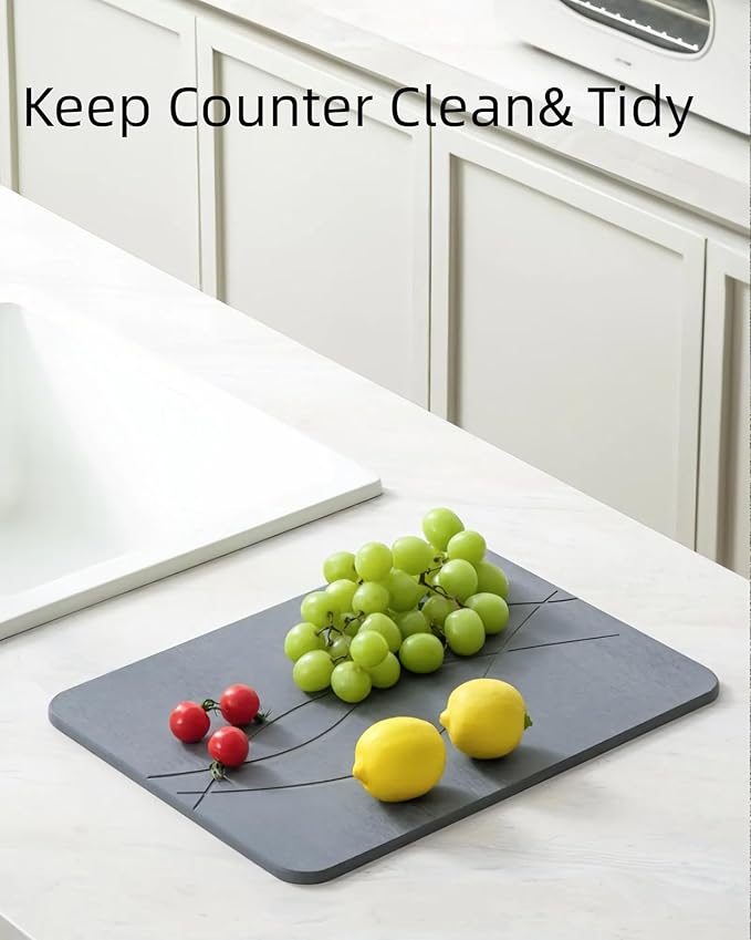 Stone Dish Drying Mat for Kitchen Counter, Super Absorbant Fast Drying Diatomaceous Earth Stone Dish Drying Mat Compact, Kitchen Mat Small Nonslip Heat Resistant, 15.8*11.8'',Gray