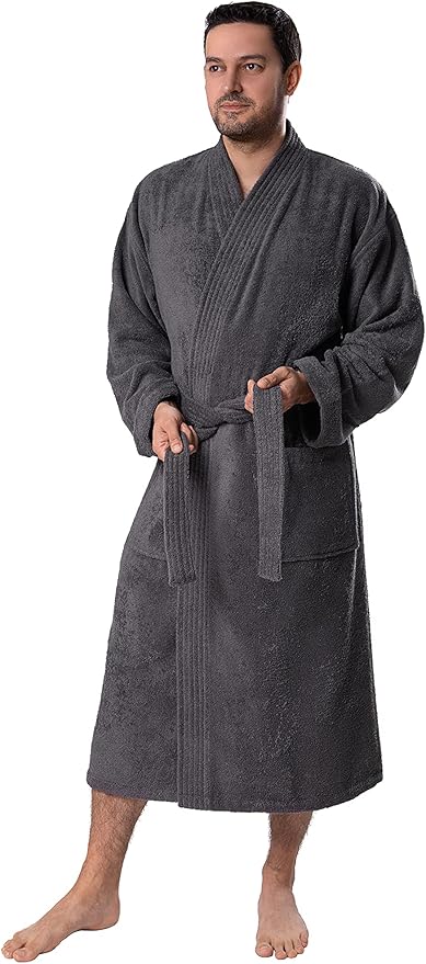 BAGNO MILANO Organic Men Bathrobe, GOTS Certified Organic Turkish Cotton Luxury Kimono Robe, Made in Turkey