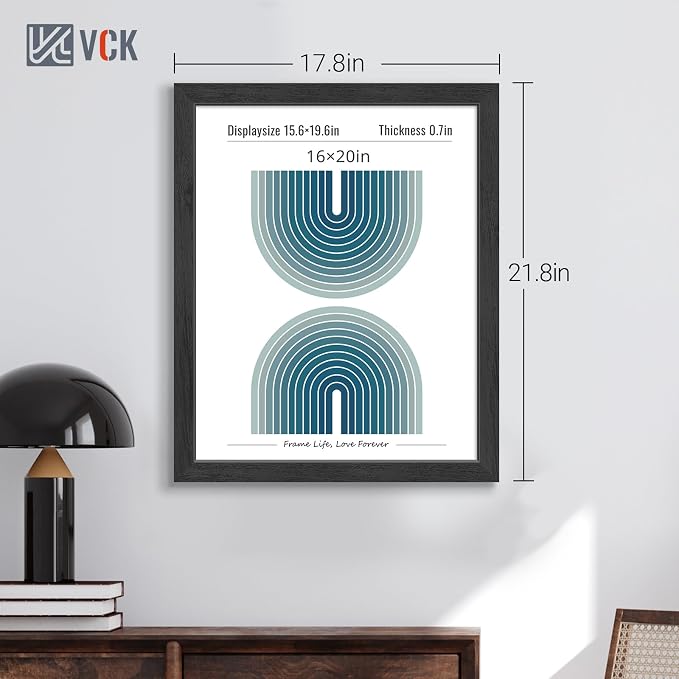 VCK 16x20 Frames 3 Pack, Black Poster Frame MDF Wood with Polished Plexiglass, Wall Mounting Horizontal & Vertical Display