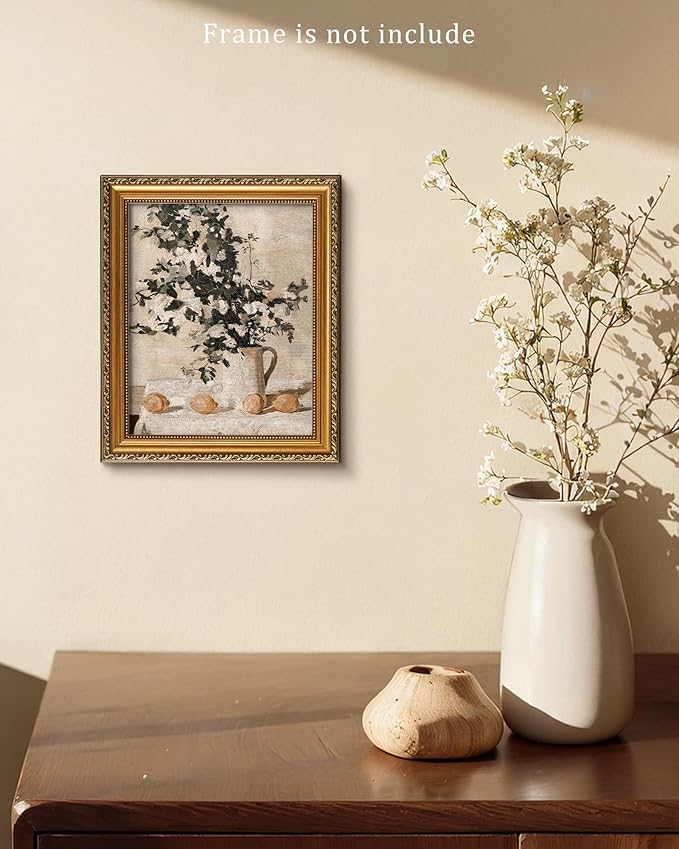 Vintage Flowers and Lemons Wall Art for Home Decor, Farmhouse Flowers and Lemons Wall Decor Canvas Artwork, Antique Muted Neutral Still Life Countryside Print Oil Painting for Bathroom, Living Room, Desktop Wall Decor - 8x10Inch Unframe
