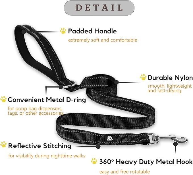FURRYFECTION Reflective Dog Collar and Leash Set with Quick Release Buckle, Padded with Neoprene Adjustable Nylon Dog Collar for Small Medium and Large Dogs (Small Collar+5FT Leash, Black)