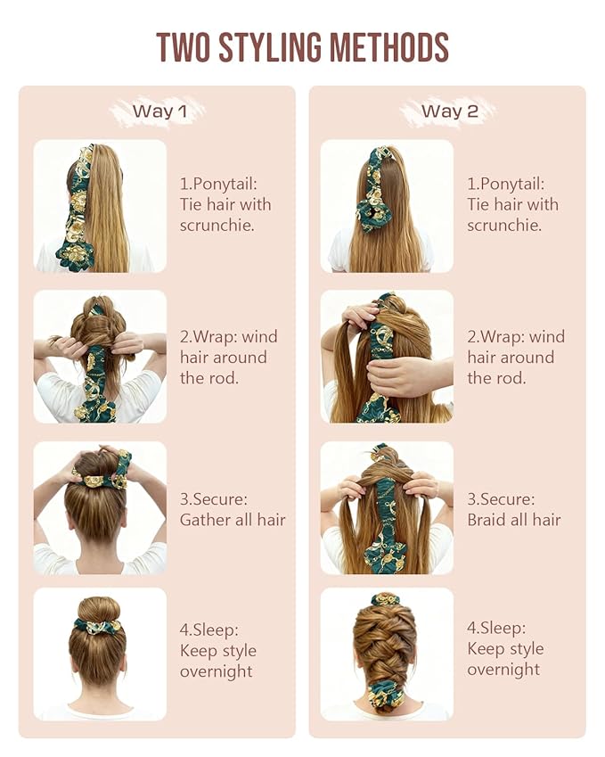 BONNET QUEEN Multi-function Satin Heatless Hair Curler & Hair Tie Non-Heating Hair Roller Curling Rod with Scrunchie, Large, DarkGreen(For Big Curls)