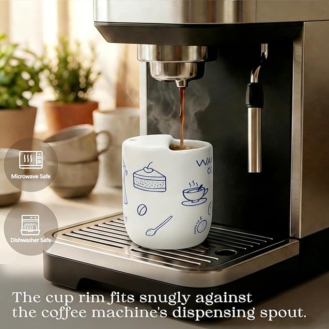 Ceramic Travel Mug with Half Lid, Funny Blue Pattern Ceramic Coffee Mug with Sip Hole, 12oz Ceramic To Go Cup, Unique Gift for Coffee Tea Lovers