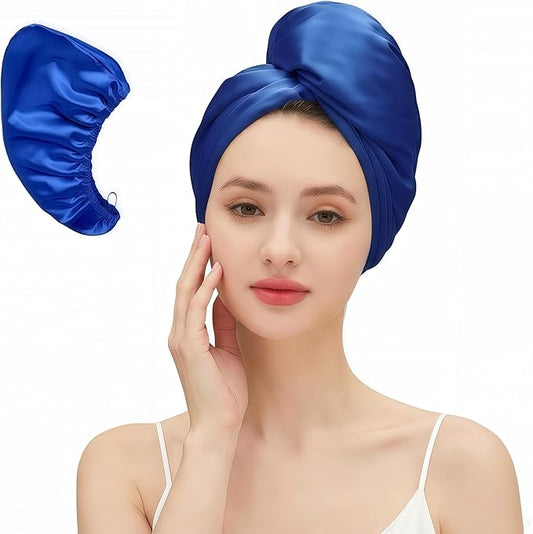Satin Microfiber Hair Towel Wrap for Quick Drying & Anti-Frizz - Super Absorbent, Hair Turbans for Wet Hair, Ideal for Long, Short, Curly Hair (Navy Blue)