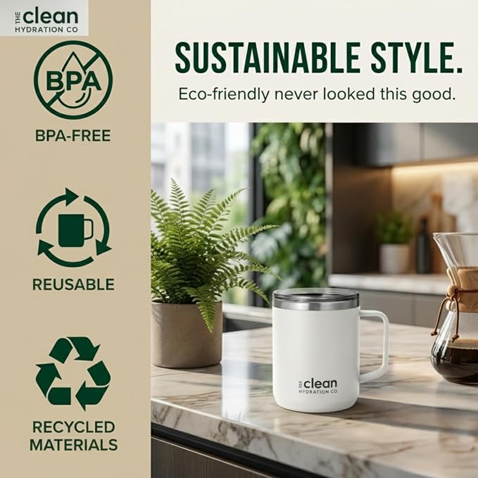Coffee Mug Travel Mug Insulated 12 Oz | Ceramic Lined Travel Cup with Lid | Reusable Office Mug Double Wall Vacuum Eco-Friendly BPA-Free (Aqua) (White)