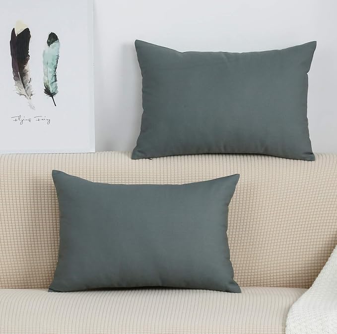 TangDepot 100% Cotton Solid Throw Pillow Cover 12x20 Steel Grey | 100% cotton, same-color zip, machine wash & air dry. For living room, bedroom, office, car. 42 colors, 130 sizes. Cover only.