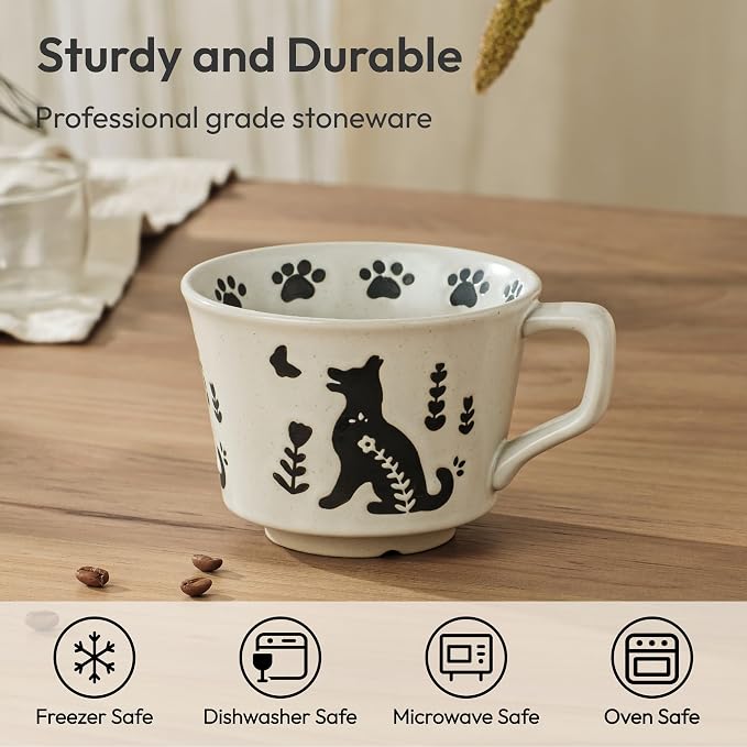 11 oz Ceramic Coffee Mug, Stoneware Teacup with Handle | Small Novelty Unique Cup for Tea Mocha Latte Cappuccino, Microwave Dishwasher Safe (Dog)