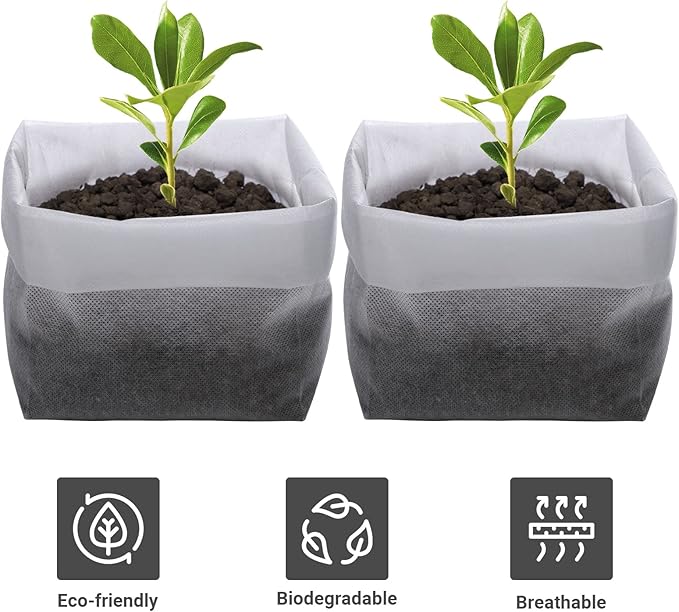 GREANER 200 PCS Nursery Bags for Plants, 11"x11.8" Biodegradable Plant Starter Bags, Aeration Grow Bags Seedling Pots Container for Plant, Seedling, Flower, Potato, Tomato Plant Starts