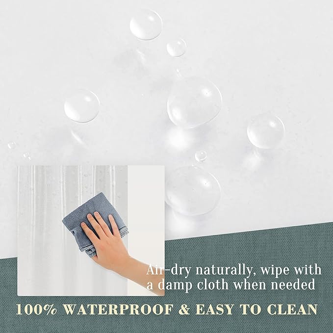 No Hook PEVA Shower Curtain or Liner - 8G Heavy Duty Clear Bathroom Shower Curtain No Hooks Required, Waterproof Plastic & PVC Free, Standard Size 71 x 74, Clear