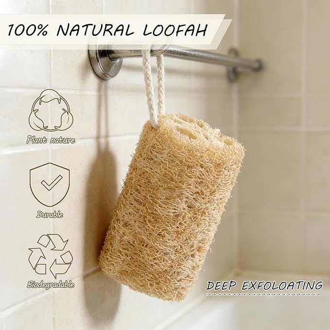 Organic Natural Loofah Sponges 4.7'' Luffa Spa,Pack of 4 Exfoliating & Smooth Skin Bath Shower Loofas Loofa for Women and Men Body Scrubber
