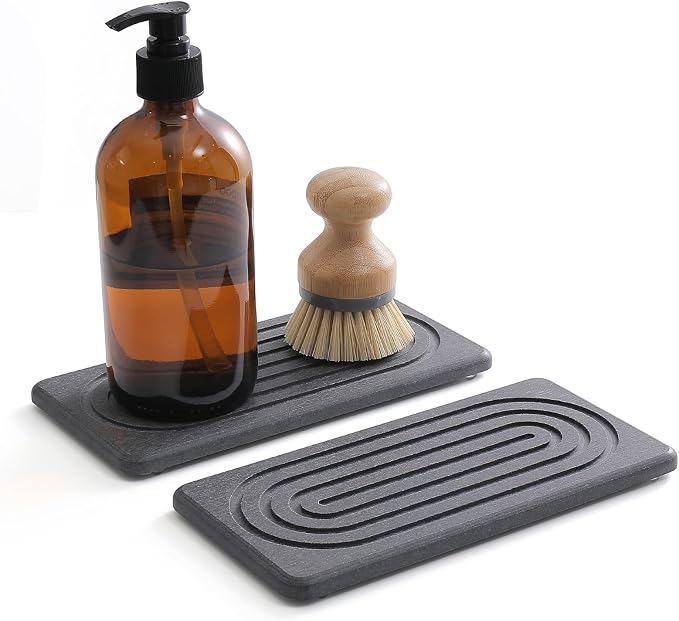 Set of 2 Breathable Natural Stone Mats High Absorption Soap Dishes for Soap Dispenser or Jewelry Storage Rack Holder Stylish Diatomite Countertop Stand