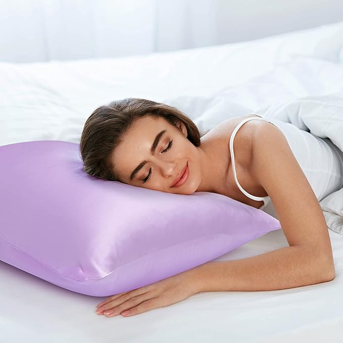 uxcell 1 Pack 100% Charmeuse Pure Silk Pillowcase for Hair and Skin, 350TC 19 Momme Soft Breathable Pillow Case with Hidden Zipper, Light Purple Queen(20x30inch)