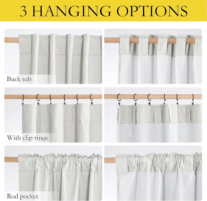 NICETOWN 100% Blackout Linen Curtains with Thermal Insulated White Liner, Ivory, 52" W x 63" L, Set of 2, Burlap Textured Linen Look Privacy Window Treatment for Kitchen, Farmhouse Style