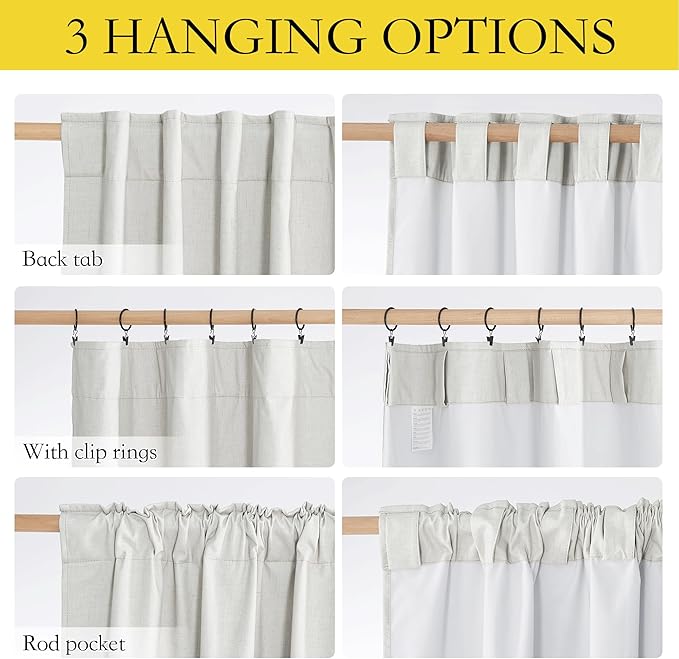 NICETOWN 100% Absolutely Blackout Linen Curtains with Thermal Insulated White Liner, Ivory, W52, 2 Pieces, Back Tab Noise Reducing Textured Linen Look Windows Curtains 95" Length for Classroom