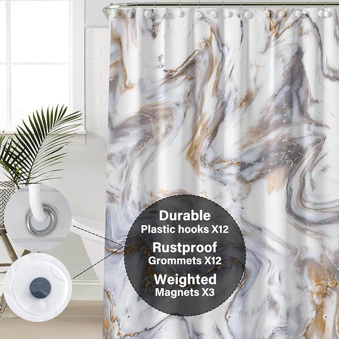Plastic Shower Liner - Premium EVA 5G Shower Curtain Liner with Rustproof Grommets and 3 Weighted Magnets, Waterproof Shower Curtains for Bathroom (Marble, 72" x 72")