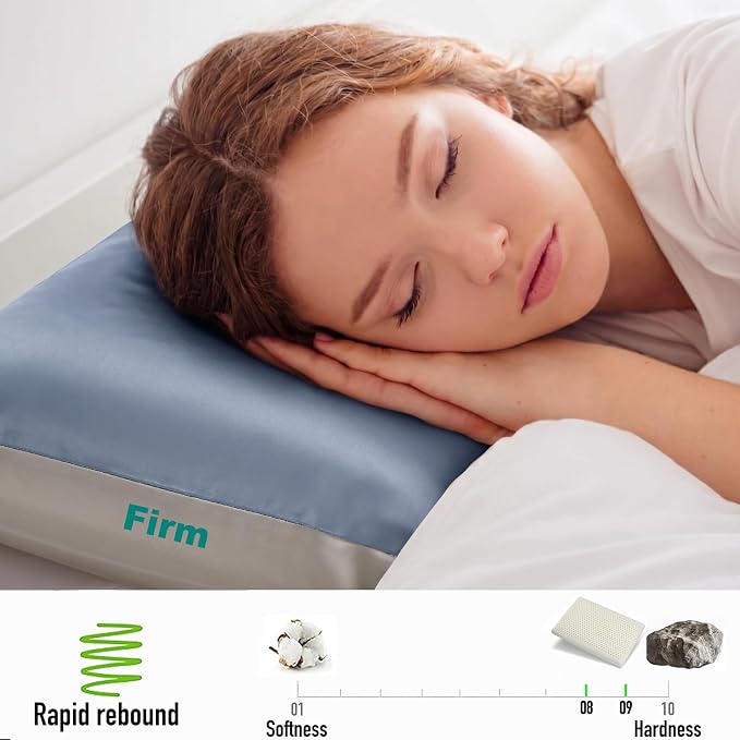 Firm Talalay Latex Pillow, Slim Design, Instant Cooling Ice Silk Pillowcase, OEKO-TEX Certified Supportive Bed Pillow for Neck Pain, Non-Flattening for Stomach Sleepers (Standard - 4.7" Low Profile)