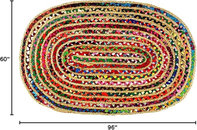 Cotton Craft - Hand Woven Reversible Jute & Cotton Multi Chindi Braid Rug - 5 x 8 Feet Oval - This Rug is Made from Multi Color re-cycled Yarns, Actual Product May Vary in Color from The Image Shown