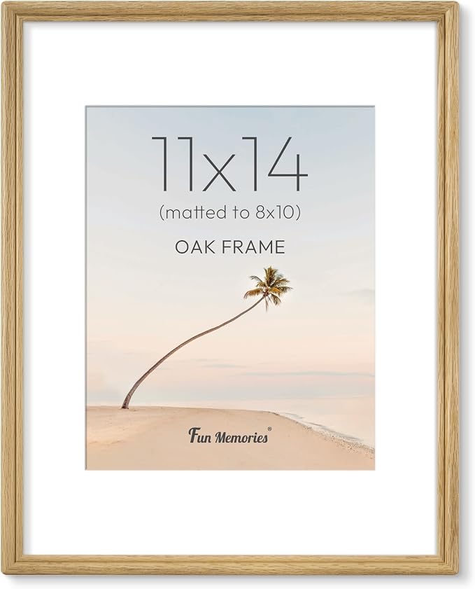 11x14 Picture Frame with Mat for 8x10, USA-Sourced Natural Oak Wood Handcrafted Rounded Corner with HD Tempered Glass, 11 x 14 Photo Frames Gallery Wall & Tabletop, Vertical or Horizontal Display