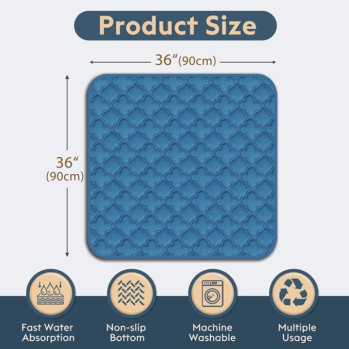 FunFurry Washable Pee Pads for Dogs - 2 Pack Reusable Pee Pads，Waterproof Puppy Pads，Pet Training Pads，Super Absorbent with Dog Paw Shape Non-Slip Backing (Blue, 36" X 36" - 2 Pack)