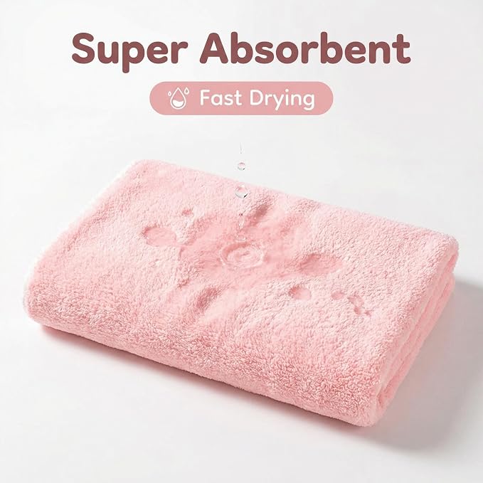 Dog Drying Towel, Soft Towels for Drying Dog Large, 2pcs Extra Thick Absorbent Microfiber Bath Towels for Dogs, Cats, Puppy, Pets (Pink)