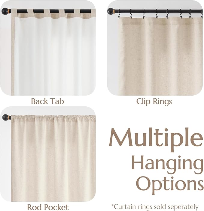 jinchan Natural Linen Curtains with White Privacy Lining Beige Lined Curtains 108 inch for Closet Living Room Floor to Ceiling Farmhouse Cottage Core Light Filtering Rod Pocket Back Tab 2 Panels