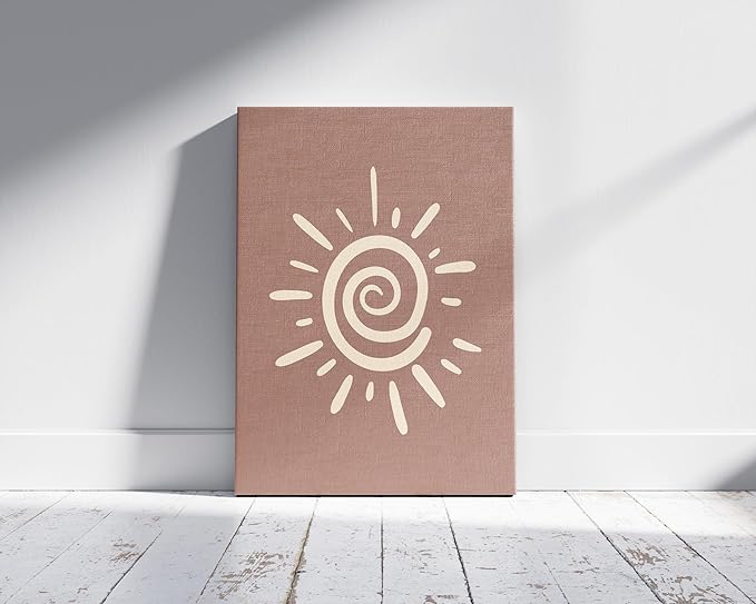 Abstract Spiral Sun Wrapped Canvas Wall Art Swirl Sunburst Print Earth Tones Terracotta 16x20 Inch Gallery Stretched Modern Nature Home Art