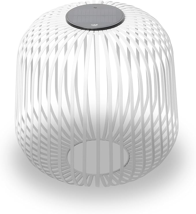 LUUK Studio Solis Wireless Solar LED Accent Lamp, Warm White Dimmable Light, Water Resistant, Indoor Outdoor Use, USB-C Rechargeable, Living Room, Patio, Soft Luxury Style, White, Size L