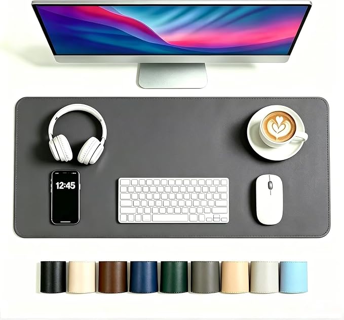 Leather Desk Pad Protector, 19.5'' x 53'' Large Mouse Pad, Office Table Mat, Non-Slip PU Leather & Suede Base Table Blotter, Laptop Desktop Pad, Desktop Mat for Office Home, Dark Gray