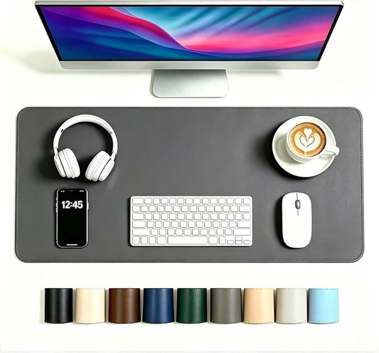 Dual-Sided Desk Mat - Leather Table Protector, Large Mouse Mat & Writing Surface for Office/Home, Dark Gray (25.5"x37.5")