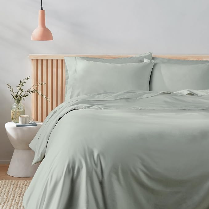 Amazon Aware 100% Organic Cotton 300 Thread Count Duvet Cover Set - Sage Green, Full/Queen