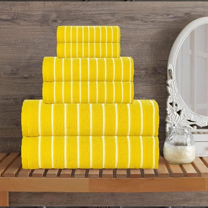 CASA COPENHAGEN Ecstatic 6Pcs 100% Egyptian Cotton Large Designer Towels Gift Set- Yellow, 600GSM, 2Bath 2Hand 2Washcloths, Bath Towels for Bathroom Set for Women & Men