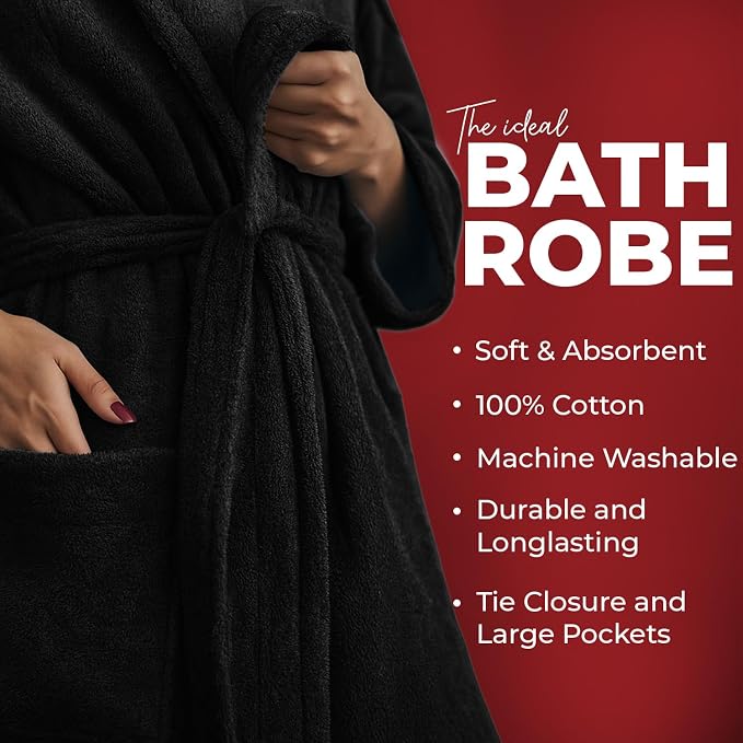 RIVERSIDE Premium 100% Cotton Terry Bathrobe For Women and Men - Soft Towel Robes with Shawl Collar Ajdustable Belt & Pockets