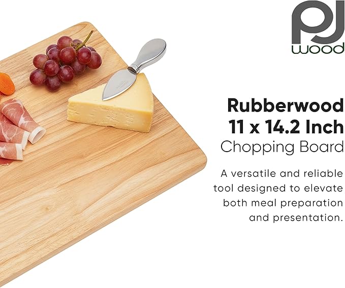 PJ Wood Rubberwood 11" x 14" Chopping Board for Cutting Fish and Vegetables, Dual Use as Serving Platter for Cheese, Meats and Other Appetizers