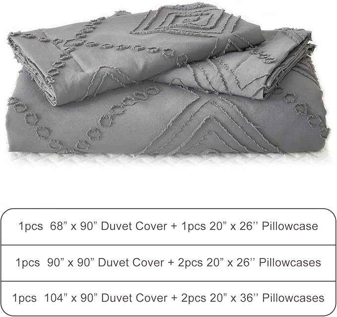 EMME Duvet Cover Queen Size, Boho Tufted Comforter Cover, 3 Pieces Embroidery Chic Bedding Set for All Seasons, 1 Duvet Cover + 2 Pillowcases (Dark Grey, Queen)