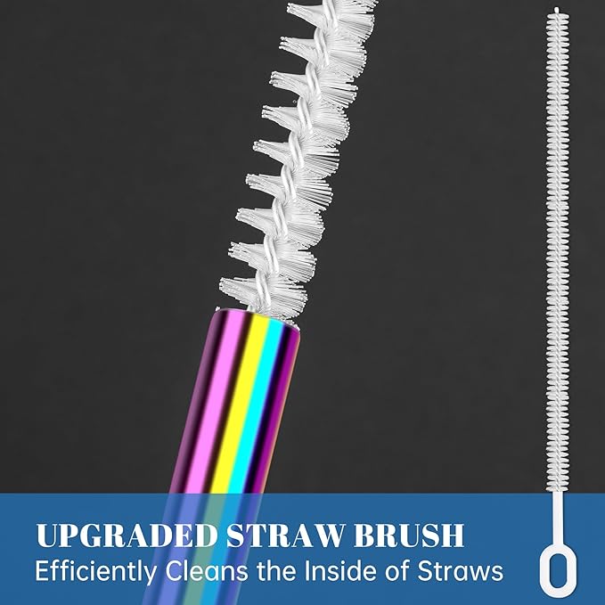 Tomorotec 8PCS Stainless Steel Straws Fit for Stanley Tumbler 40oz, 12" Metal Straws Fit for Stanley Cup with Brush, Reusable Drinking Straws for Smoothies, Dishwasher Safe & BPA-Free (Iridescent)