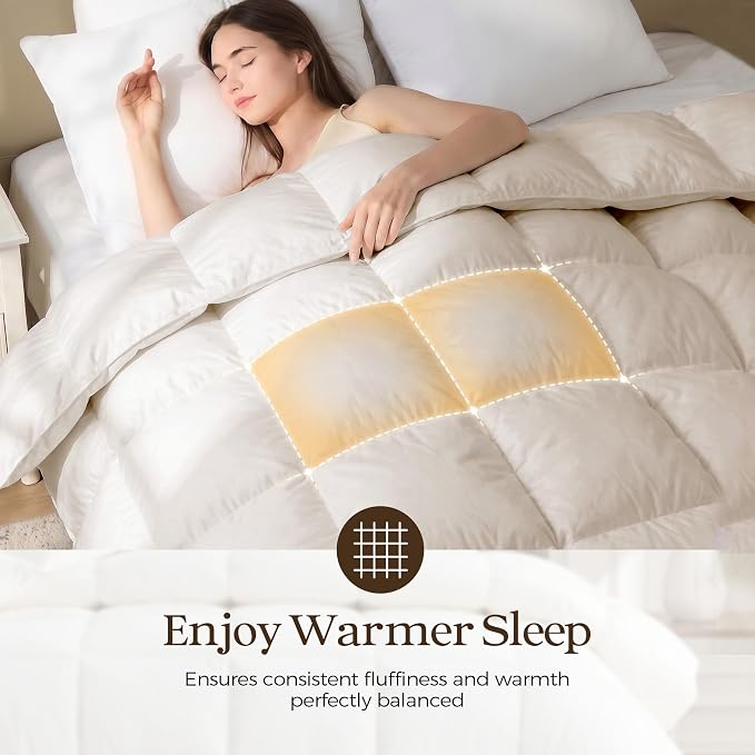 UNIKOME All Season Goose Feather Down Fiber Comforter Twin Size - 100% Organic Cotton Cover Natural Breathable Duvet Insert, 750+ Fill Power, Hotel Luxury Bedding Comforter (68"x88")