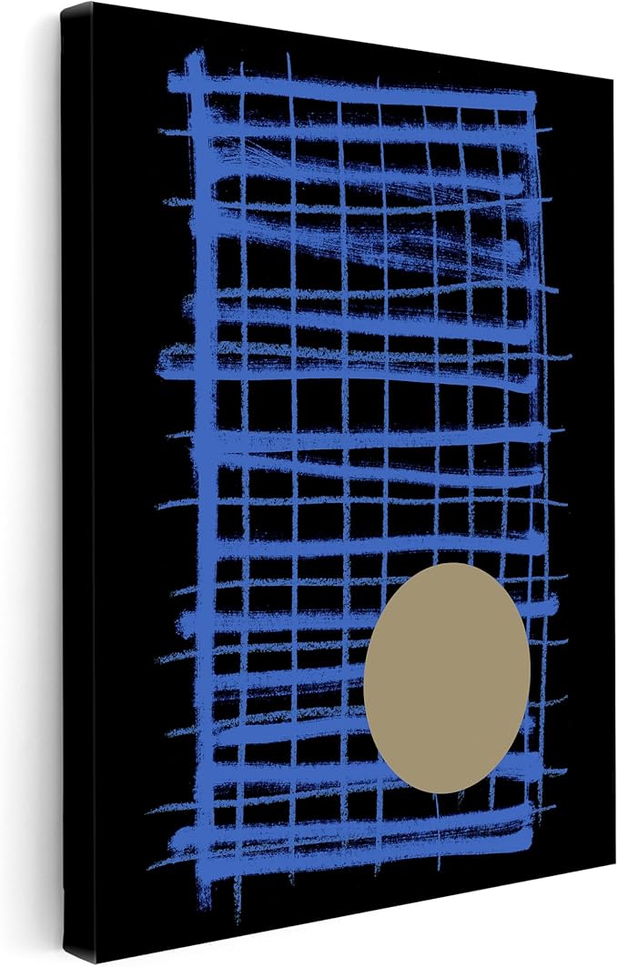 Monem Art Blue Grid Abstract Geometric Print - Modern Minimalist Art Poster - Wall Decor for Living Room, Bedroom or Office - 24x32 STRETCHED CANVAS Wall Art by Mareike Bohmer